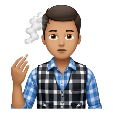 Vaquero camisa de cuadros blanca con negro y chaleco azul  joven sacando humo  sticker