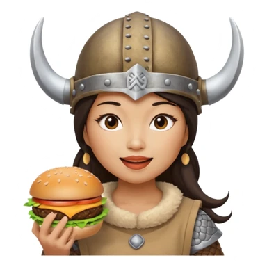 asian woman viking eating burger sticker