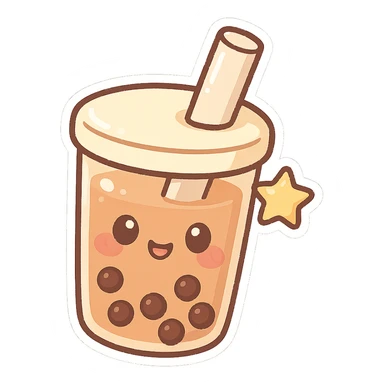 chibi sticker-style bubble tea with a star accent, cute and exaggerated sticker