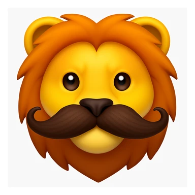 Make a lion emoji exactly like the reference image, in iOS emoji style. Same face, mane, and mustache, smooth and shiny. Add a subtle highlight. sticker