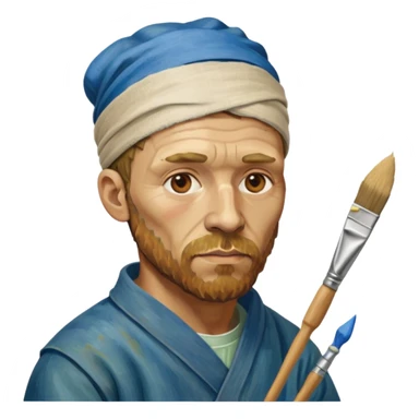 van gogh paints on a canvas. his ear is bandaged. sticker