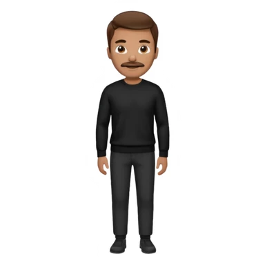 man with mustache, brown hair, 33years old, shirt, high temple Black pullover with a white shirt underneath and black fabric trousers 👕🖤👖 sticker