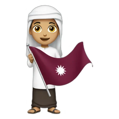 Arabic boy holding Qatar flag sticker