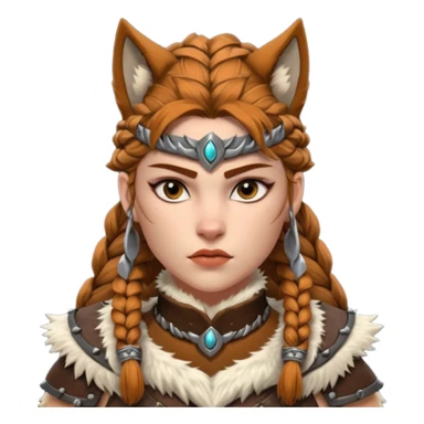 barbarian woman wolf rider portrait, head and shoulders only, fierce female warrior, fur-lined barbarian armor collar, wolf fur details, wild braided hair, intense eyes, tribal warrior vibe, fantasy style, 3D cartoon, mobile game icon style, clean background, no text, no watermark
 sticker