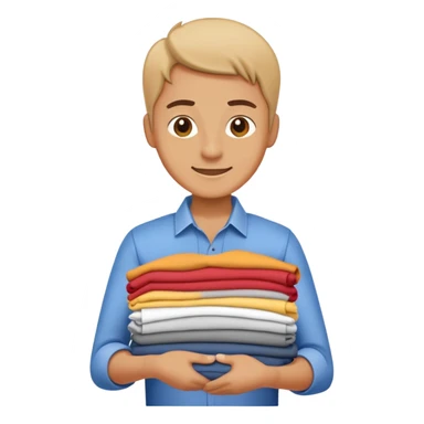 person folding clothes, neat stack of shirts, cheerful and tidy sticker