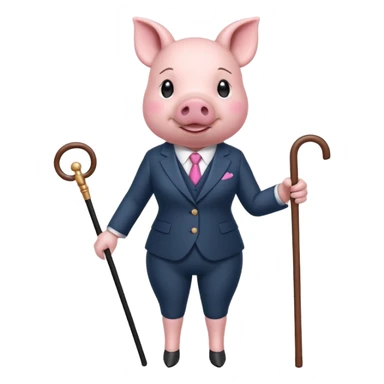 Female pig wearing a suit and carrying a cane sticker