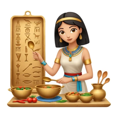 ancient Egyptian cooking scene in hieroglyphic style sticker