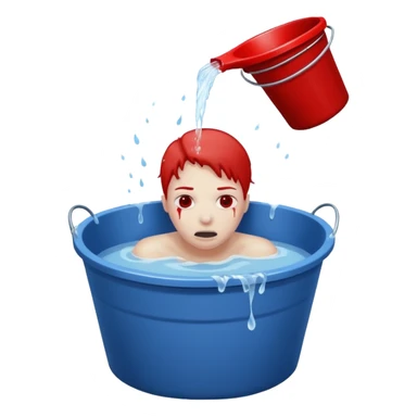 a person dunking their head into a bucket of water that turns into blood sticker