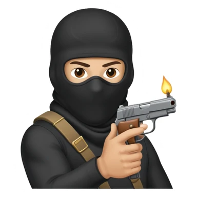 guy in a balaclava shooting a pistol with bullet firing sticker