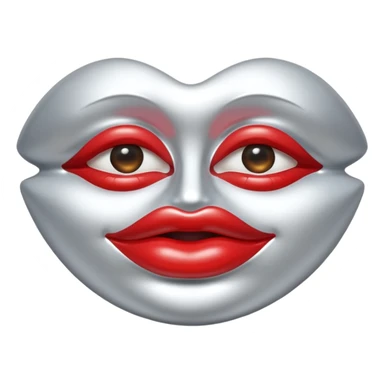 A seductive pair of slightly parted lips emoji made of liquid silver chrome, smooth glossy metallic surface, soft sensual curves, subtle reflections, luxury sexy aesthetic, minimal iOS emoji style, centered composition, clean white background, soft studio lighting, no text sticker