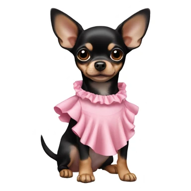 black & tan chihuahua puppy wearing a pink dress sticker