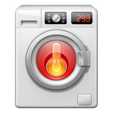 create an icon for white washing machine with big hot termometer in front sticker