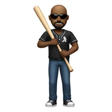 A bald black man with a beard and goatee in dark shades with a baseball bat. sticker