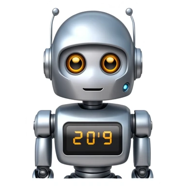 Friendly robot with digital display face sticker