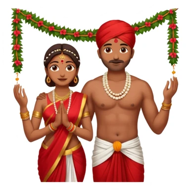 indian woman in saree and indian man in dhoti (shirtless) putting garlands on each other sticker