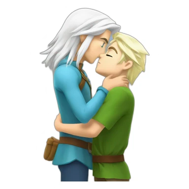 Link from the legend of zelda kissing à boy with White hair and blue eyes sticker