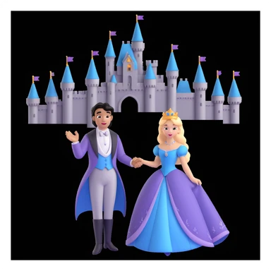 prince and princess Disney dress close up photo in castle background sticker