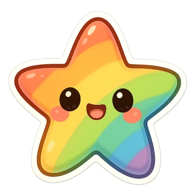 cute and exaggerated chibi sticker-style rainbow starfish sticker