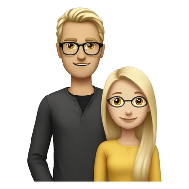 A Swedish girl with blonde long hair in a ponytail who loves an English tall skinny guy with rectangular black glasses, BROWN shoulder length  hair sticker
