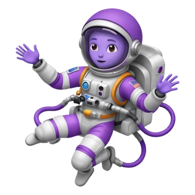 Purple alien floating with jetpack, white Astronaut sticker