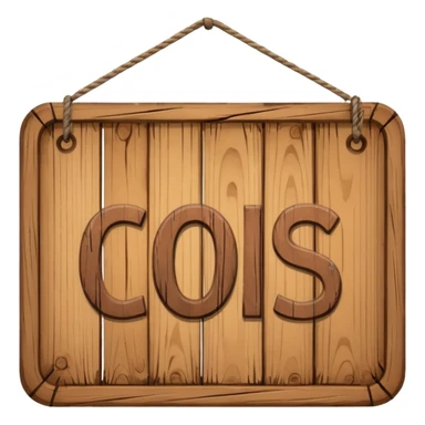 wooden shop sign hanging by two strings, sticker