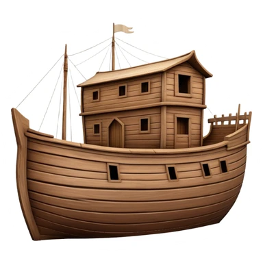 Empty wooden Noah's ark ship, massive and wide with no animals, realistic detailed wooden structure sticker