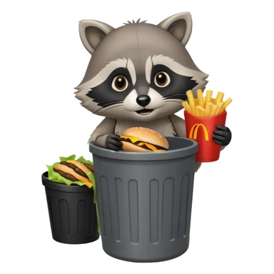 A cute raccoon eating McDonald's over a trash can sticker
