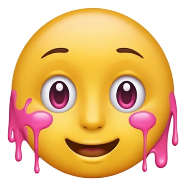 classic yellow round emoji with pink paint effect flowing from under the eyes to the chin sticker