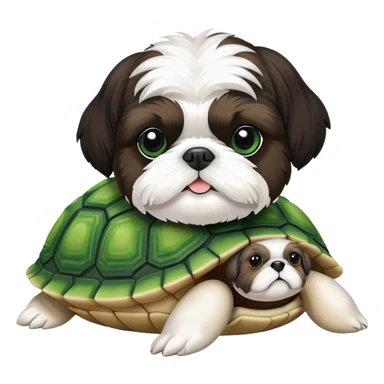 Black and white shih Tzu on a green turtle plushie sticker
