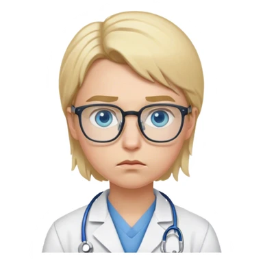 Young doctor with blonde hair, blue eyes, glasses, pouting sticker