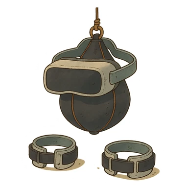 ghibli style illustration of a speed bag with VR headbands and headwrists sticker