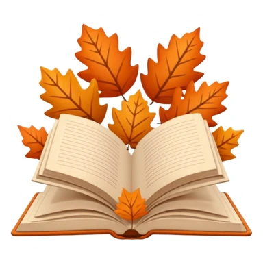 Minimal flat emoji of an open book with autumn leaves around it, cozy fall theme, simple line art, neutral beige background, black outlines, subtle orange and brown accents, clean modern style inspired by Notion graphics, symbolizing a Fall Reading Challenge. sticker