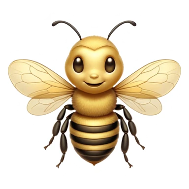 Beautiful and Majestic Bee Portrait Emoji, Head and body rendered in serene repose with a gentle, content smile, showcasing a tiny, fuzzy form with softly closed delicate wings and eyes in tranquil slumber, Simplified yet exquisitely endearing features, highly detailed, glowing with a soft, drowsy golden light, high shine, relaxed and utterly noble, stylized with an air of regal natural beauty, soft glowing outline, capturing the essence of a majestic bee that embodies the timeless charm of nature! sticker