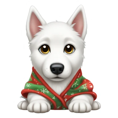 White Australian Husky Puppy Wearing Christmas Pajamas  sticker