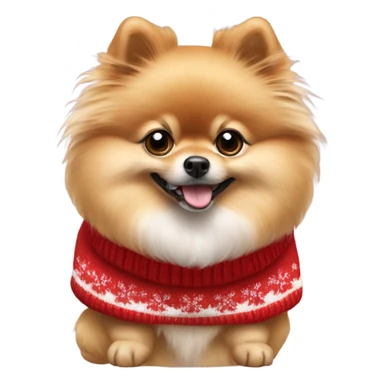 Pomeranian dog wearing Christmas red and white sweater sticker