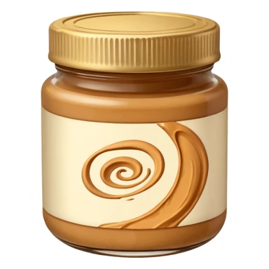 small clear or semi-transparent jar of peanut butter with creamy golden-brown swirl inside, simple brown red or neutral lid, no label, rich thick appetizing look, clean 3D rendering, soft light, subtle shadow, emoji scale sticker