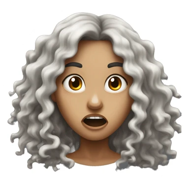 A half black half white girl with long curly brown hair going crazy with fumes coming out and angry eyes sticker