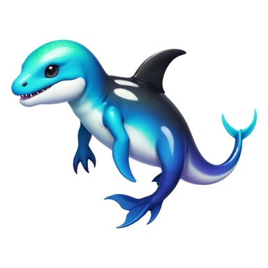 white blacks colorful gradient shiny glossy Fakémon-Digimon-orca-reptile-dragon-lizard-creature-hybrid (full body) sticker