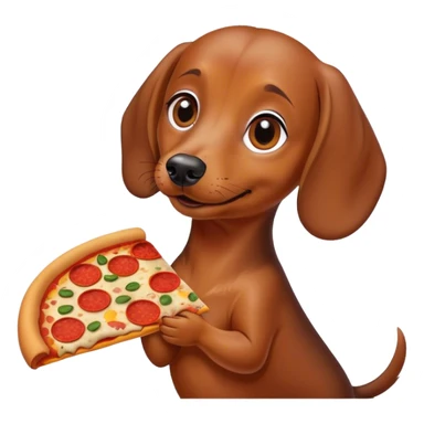 Dog female Dachshund  eating pizza sticker