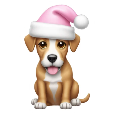 Dog with light pink Christmas hat and white bone in mouth sticker