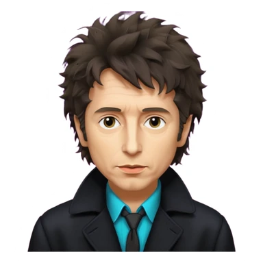 synthwave - Bob Dylan from 80's - black coat shaggy unshaven untidy sticker