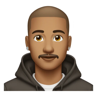 brown short buzzcut haired, 25 years old tanned boy with mustache wearing streetstyle hoodie and diamond chain sticker