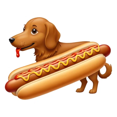 A long dog eating a hot dog sticker