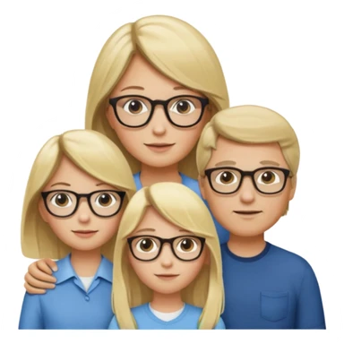 je voudrai un emoji d'une fille aux cheveux longs et blonds avec des lunettes en FAMILLE avec un papa chatain une maman blonde et un frère blond sticker