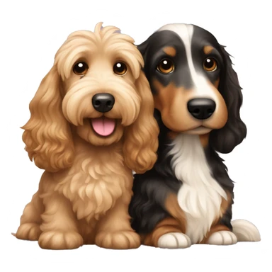 Brown golden doodle and black and tan and cream longhair dachshund sitting together  sticker