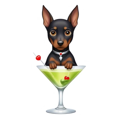 Black Miniature Doberman with cropped ears, sitting in a martini sticker