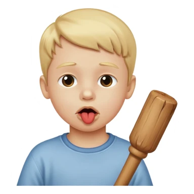 A white child blows his lips into a stick sticker