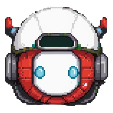 Red bomberman head only, round helmet with antenna, white face with determined eyes, pixel art style sticker