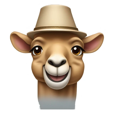 Create a cute chibi camel head with a big smile, wearing a small Turkish fez and a simplified suit. sticker