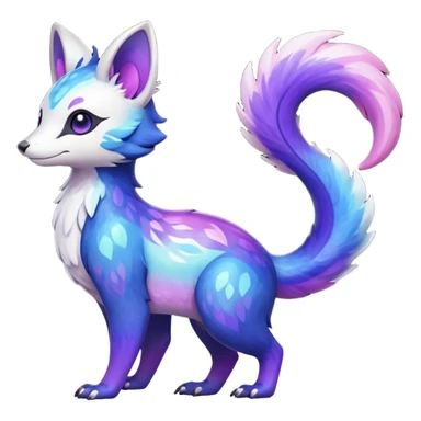  Shiny iridescent glossy oily smooth silky soft White with indigo-Violet-purple-pinkish-gradient markings beautiful handsome gorgeous aesthetic colorful vibrant Vernid-Trico-species-Fakemon-creature by LiLaiRa, 4 legs, 1 tail, random markings, (full body) sticker